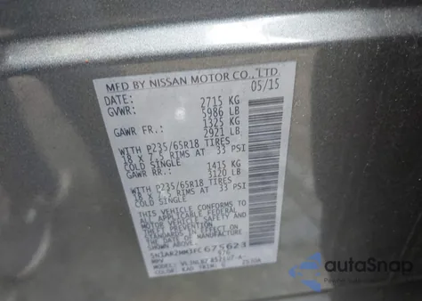 2015 Nissan Pathfinder S from USA, damaged, VIN 5N1AR2MM3FC675623